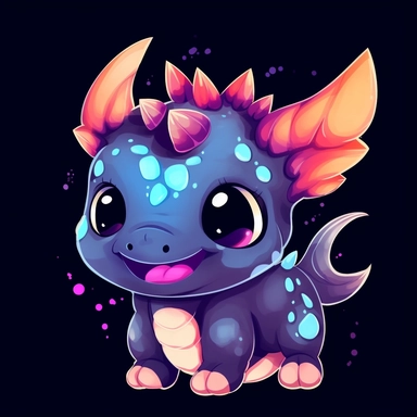 cute cartoon dinosaur triceratops clipart, black background,--no cut off edges