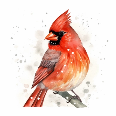 Watercolor Red Cardinal during winter clipart, realistic, photorealistic, highly detailed