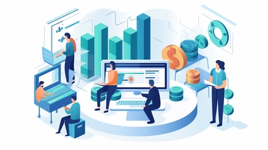 salespeople have a variety of financial products in mind, clipart of stock price & indexes chart Board , white solid color background, simple and modern 3D vector illustration, cold color palette based blue, Pro freelance, Illustration agency, behance style,