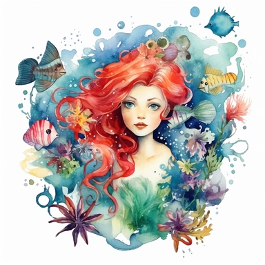 ariel underwater world watercolor clipart
