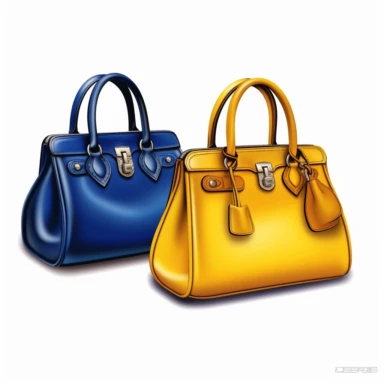 royal blue and mustard yellow Telfar purses with white background, isolated images 300dpi vector clipart
