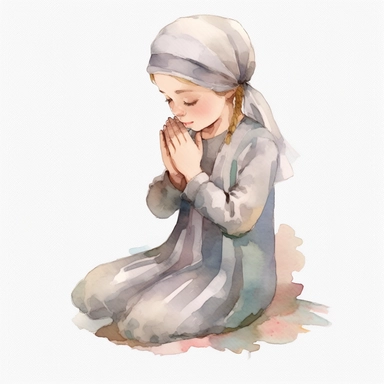 Watercolor Prayer Prayer Hand png Full body realistic cartoon 32k UHD cute. 15 cm thick outline. Black color. There was no shadow on the ground. with realistic watercolors and detailed illustrations. Cartoon, PNG clipart, transparent white background