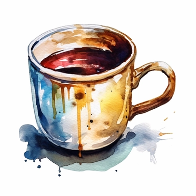 a Coffee cup in the style of watercolour clipart with detailed brush strokes