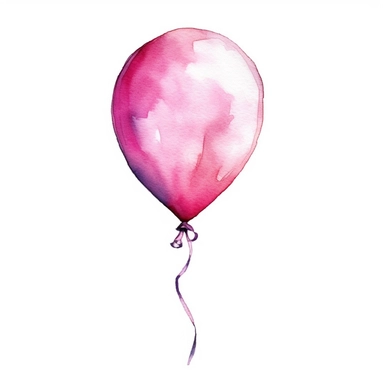 single watercolor pink party baloon with string clipart,clear edges,warm pastel color,positive energy,clear white background