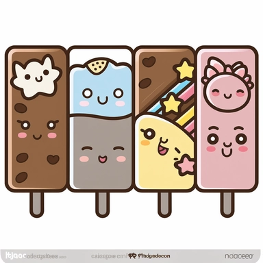 clipart of a kawaii chocolate bar with animal faces and fun designs, pastel colors, thick outline, thick lines, isolated on white background, Yoshitomo Nara