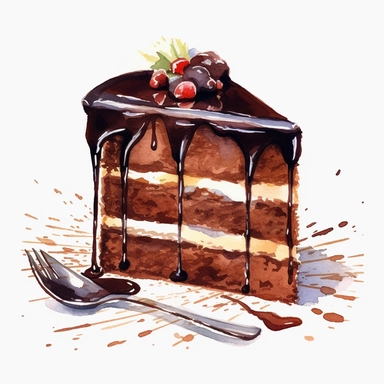 chocolate cake, watercolor style, clear lines, clip art