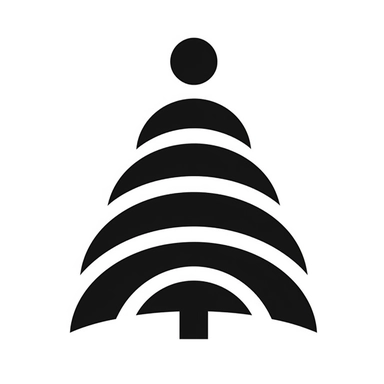 black and white silhouette of a christmas tree, clipart style, white background, thick lines, vector, simple design, flat colour, solid colour