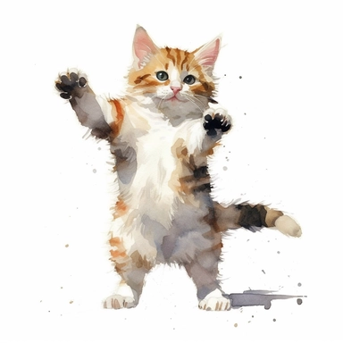 A happy kitten dancing, watercolor painting by JOHN SINGER SARGENT, clipart, white background