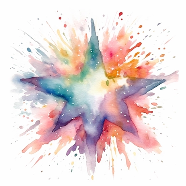 watercolor clipart, one individual star, exploding , white background