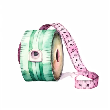 watercolor Vintage measuring tape, pink and mint, high quality, clipart, white background