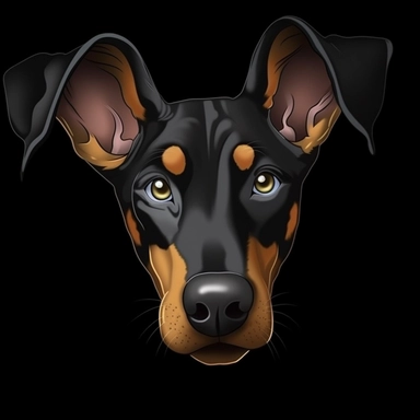 cute cartoon doberman dog clipart, black background,--no cut off edges