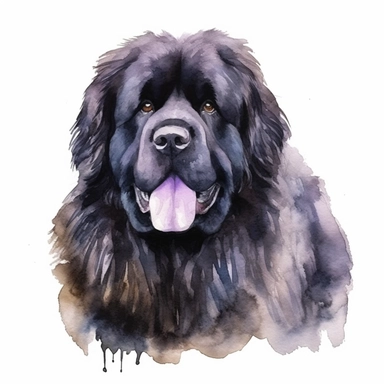 Dog breed Newfoundland big hairy black watercolor clipart