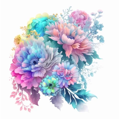 soft colorful neon pastel colored floral arrangement clipart, soft and subtle, colorful neon fairy pastel colors watercolor style, fawncore, plain white background, use of fabric, colorful neon pastel roses, colorful neon pastel gerberas, colorful neon pastel peonies, excellent depth of shading in soft watercolor style, neon pastel colorful soft watercolor artwork, plain white background for transparent editing