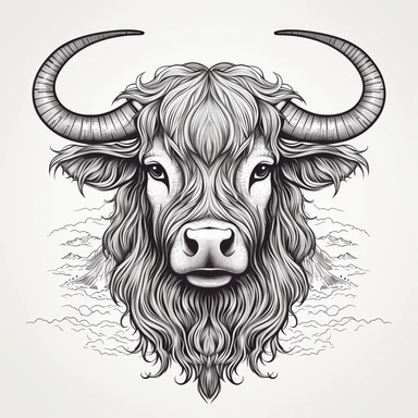 highland cow head clipart color gray