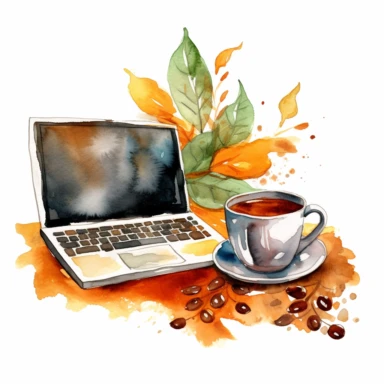 watercolor clipart for coffee and laptop