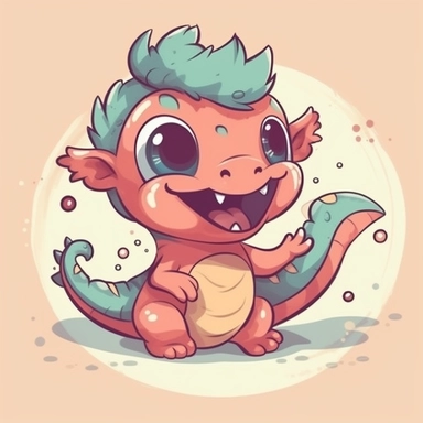 cute little baby dragon running, playing and laughing. anime style clipart.