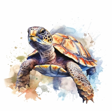 watercolour illustration free brushstrokes, beautiful and joyful, turtle, mark brooks, naturecore, animal clipart, isolated on a white background