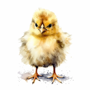 a cute watercolor baby chick ruffling its feathers, clipart on white background