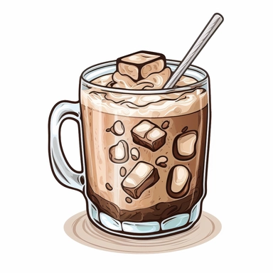clipart cute cup of ice latte coffee, white background, no text
