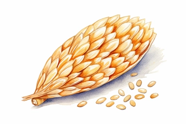 Watercolor, Design an image featuring a puffed rice shell, highlighting its intricate and grain-like texture, clipart, hd, on a white background, spaced out
