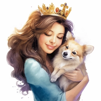 a charming clipart portraying a cute princess embracing her furry friend with meticulous attention to detail, watercolor, celebrating the power of love and friendship, digital painting, aesthetic, 8k, white background