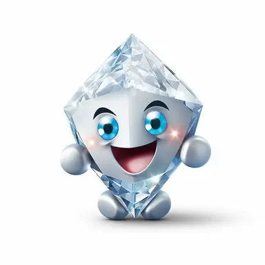 Imagine a delightful design featuring a sparkling diamond-shaped figure with a radiant smile, 3D clipart style, white background, vector style graphics