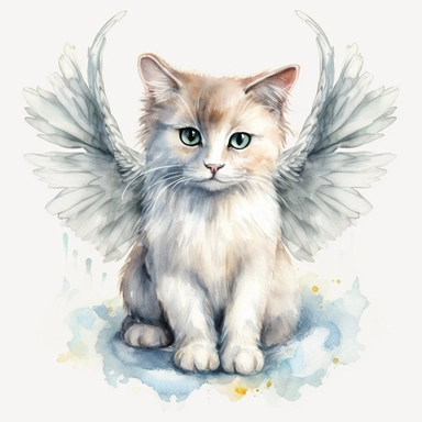 a Angel Cat watercolor Clipart sublimation clipart graphic, full body, clipart, sticker, a single picture, cartoon style, highly detailed, 8k, one image in the frame--no text in the picture--