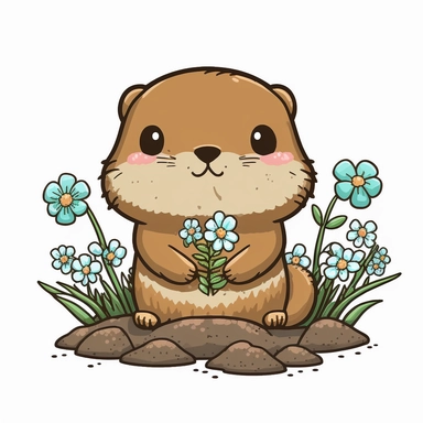a cute chibi kawaii groundhog, clipart, white background