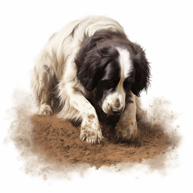 Landseer, digging in the dirt, realistic, Clipart, white background, no text, no caption