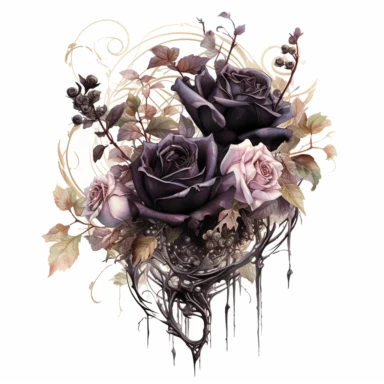 Step into a world where the ethereal beauty of watercolors meets the dark allure of Gothic aesthetics. Create an extraordinary collection of Gothic floral arrangements in clipart form, each brushstroke capturing the delicate balance between light and shadow. Infuse the artwork with elements inspired by Gothic literature and art, intertwining roses, thorns, and dark foliage with intricate details like antique keys, winding vines, and elegant candelabras. Choose a vivid color palette that juxtapos