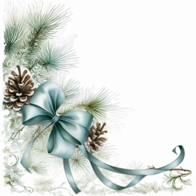 clipart with white background, pine boughs with pretty Christmas bow as a partial page border, clearly defined separate image, high quality--ar3:4-no mockups, watermarks, numbers, writing, letters--q2--v5.1--s1000