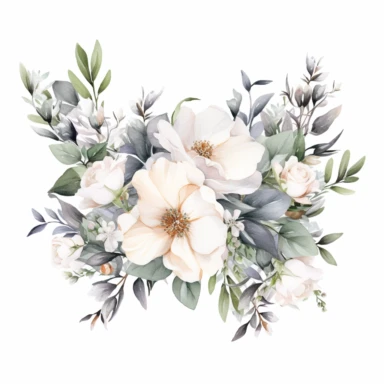 Watercolor Floral Clipart, White Flowers Clipart, Neutral Floral Clipart, White Flowers Frame, Floral Border, White Bouquet, Wedding Clipart, light lilac Floral