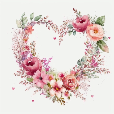 Watercolor Valentine, Valentine clipart, Heart clipart, Valentine PNG, Love clipart, Valentineday clipart, Heart wreath, Pink clipart, on white background