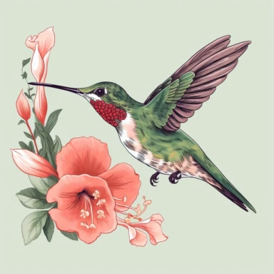 Charming hummingbird sipping nectar cottagecore clipart