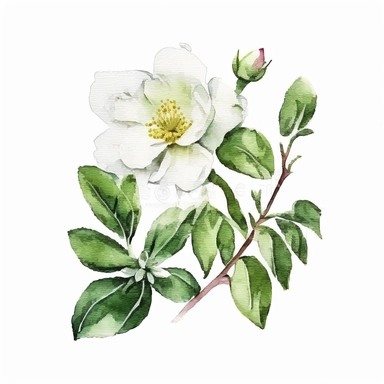 Wild flower, Floral, Watercolor Clipart, Rose, small flower, Spring Flower in PNG file, White background, green, No text