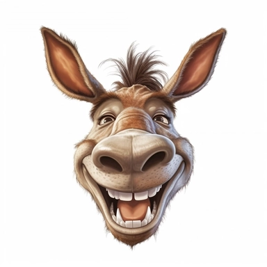Cute Beautiful Happy Face Donkey Head Sublimation clipart,Cartoon, hyper realistic, intricate detail, illustration style,high solution,on the white background