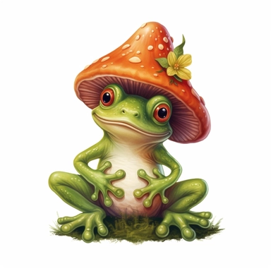 single clipart image png graphic , retro frog, frog cartoon, mushrooms cartoony, flower cartoon, eart colors,vector, white background