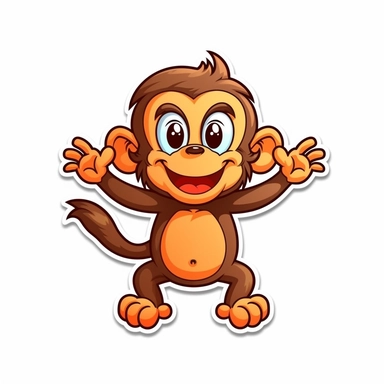 clip art sticker, cheerful monkey, vibrant, on white background
