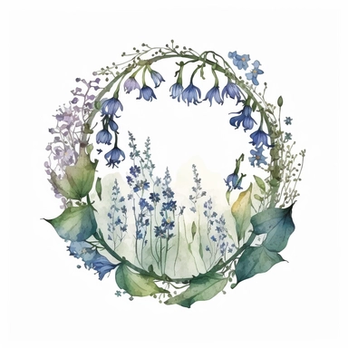 beautiful Watercolour Bluebell Flowers Clipart, a ring of bluebell flowers, white background