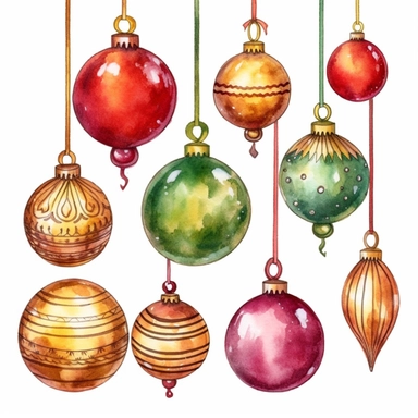 watercolor clipart of Christmas advent calendar, red green gold colors, isolated on white background