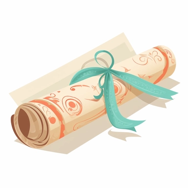 rolled up diploma clipart, vector cartoon illustration, flat illustration, pastel colors, white background, very low detail, ar 2:3