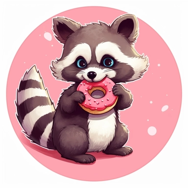 cute Raccoon with a donut clipart