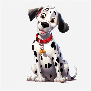 Cartoon Adult Dogs, Cartoon Adult Dogs Clipart, Cartoon Adult Dogs SVG, Dogs PNG Sublime, Dogs sublime, Adult Dalmatian smiling, sitting, direct front view, isolated on white background, hd
