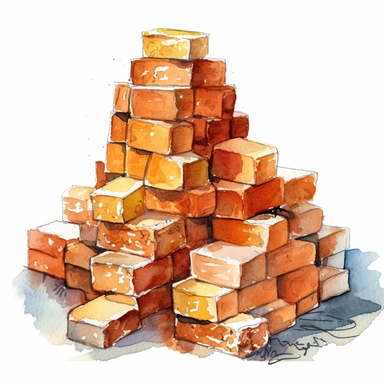 a watercolor pile of orange bricks, clipart, white background