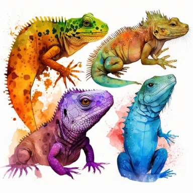 water colour reptile art- water colour summer reptiles: lizards, ghecko, Komodo dragon etc. - Summer clipart, single design