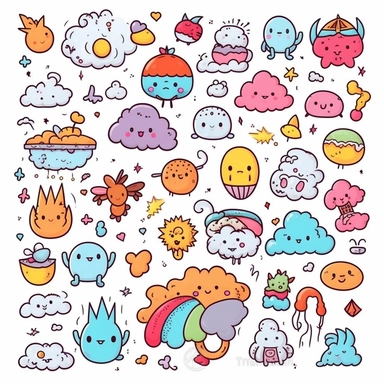 Illustration hand draw style of kawaii doodle, clipart collection, Vector line, white background