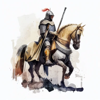 knight on a horse, watercolor clipart, transparent background, no text or logos or watermark