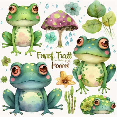 watercolor kawaii frog clipart