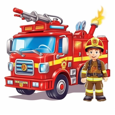 Cute Beautiful Fire Truck And Fire Man Sublimation Clipart,Cartoon,hyper realistic, intricate detail, illustration style,high solution,on the white background