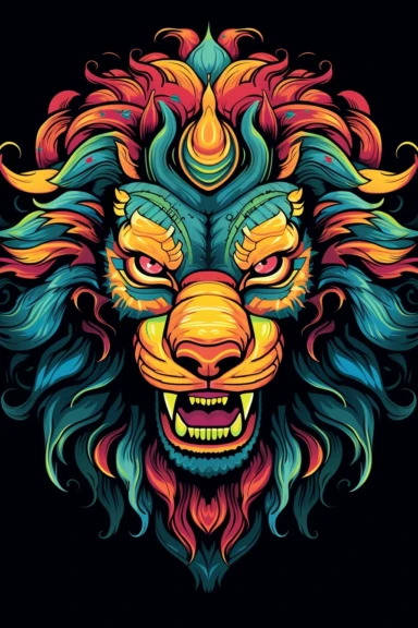 [2011873573544543] T Shirt Design, Cat Face Vector, Lion King Clipart, Symbol inspired by One Piece, vibrant color scheme, black background